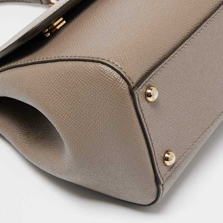 Pre Owned Dolce & Gabbana Dark Beige Leather Medium Miss Sicily Top Handle Bag