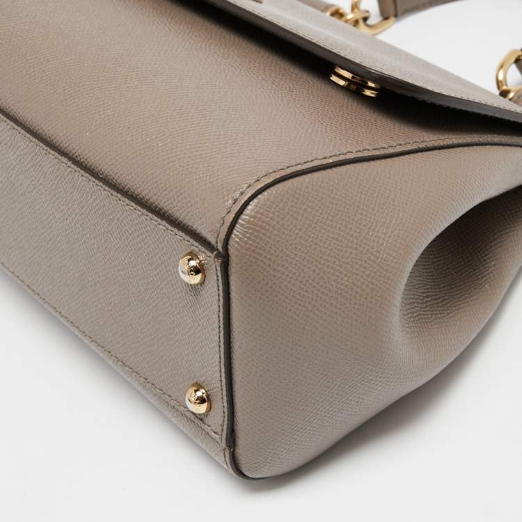 Pre Owned Dolce & Gabbana Dark Beige Leather Medium Miss Sicily Top Handle Bag