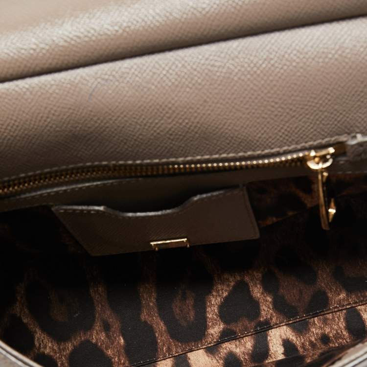 Pre Owned Dolce & Gabbana Dark Beige Leather Medium Miss Sicily Top Handle Bag