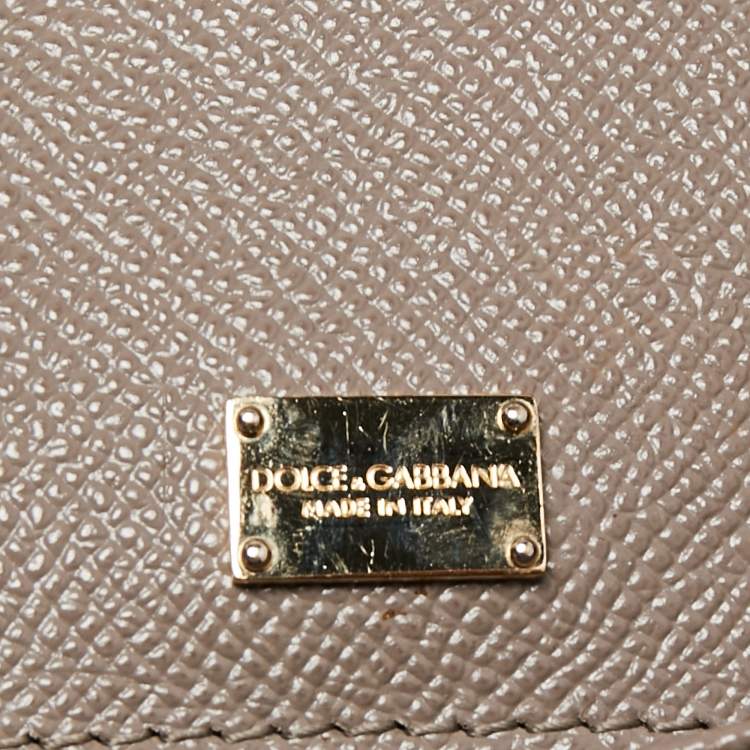 Pre Owned Dolce & Gabbana Dark Beige Leather Medium Miss Sicily Top Handle Bag