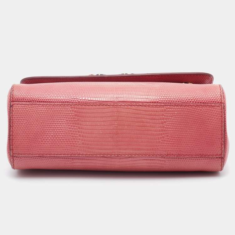 Pre Owned Dolce & Gabbana Peach Lizard Embossed Leather Miss Sicily Top Handle Bag