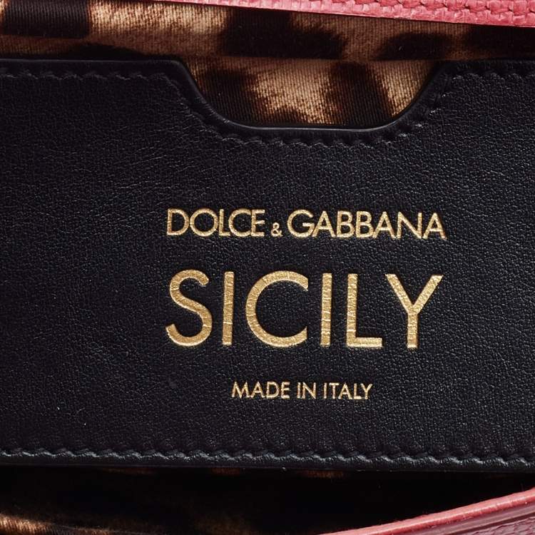 Pre Owned Dolce & Gabbana Peach Lizard Embossed Leather Miss Sicily Top Handle Bag