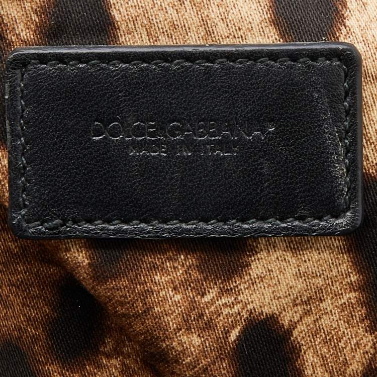 Pre Owned Dolce & Gabbana Black  Woven Raffia and Leather Kiss Lock Tote