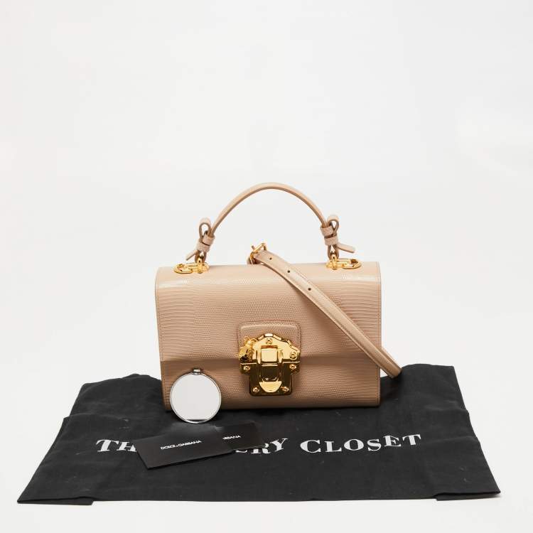 Pre Owned Dolce & Gabbana Beige Iguana Embossed Leather Lucia Top Handle Bag