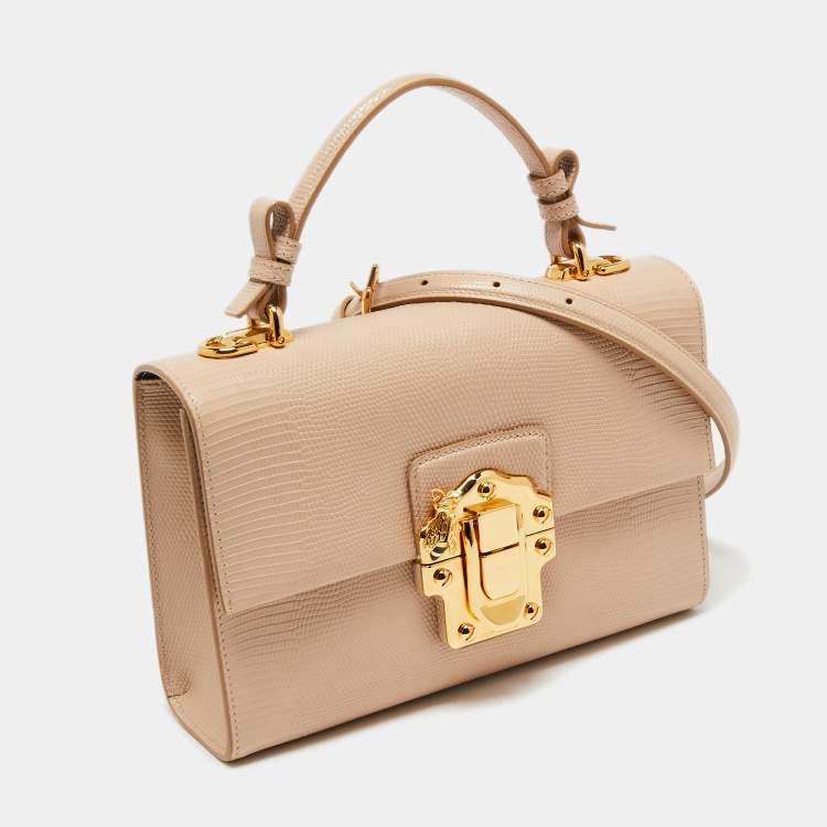 Pre Owned Dolce & Gabbana Beige Iguana Embossed Leather Lucia Top Handle Bag