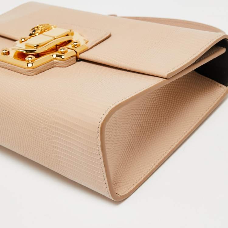 Pre Owned Dolce & Gabbana Beige Iguana Embossed Leather Lucia Top Handle Bag