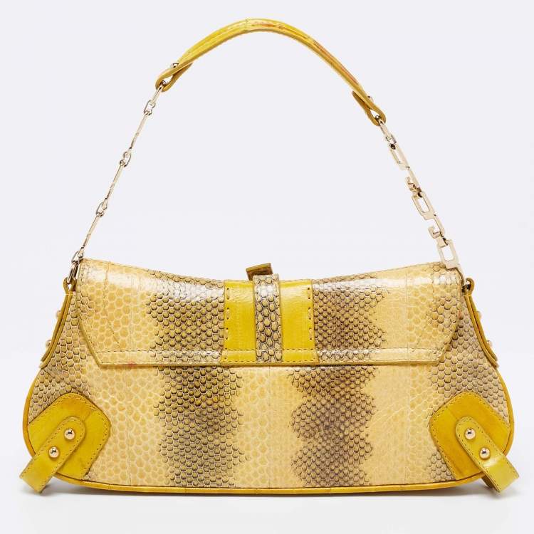 Pre Owned Dolce & Gabbana Yellow Snakeskin Leather Small Shoulder Bag