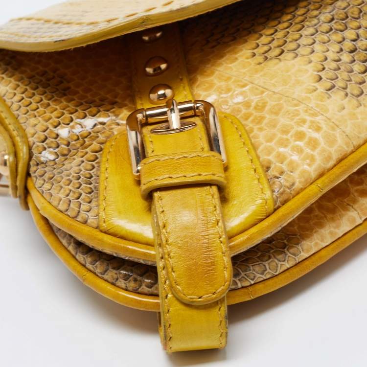 Pre Owned Dolce & Gabbana Yellow Snakeskin Leather Small Shoulder Bag