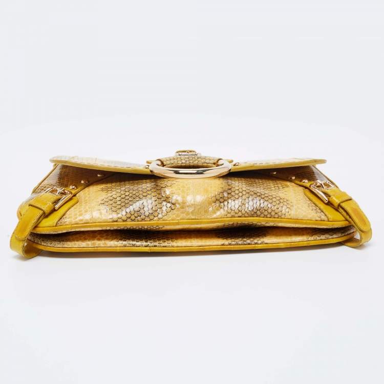 Pre Owned Dolce & Gabbana Yellow Snakeskin Leather Small Shoulder Bag