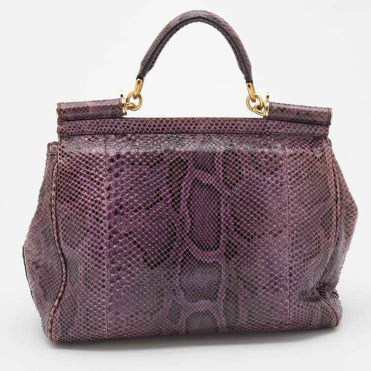 Pre Owned Dolce & Gabbana Pink/Black Python Leather Large Miss Sicily Top Handle Bag
