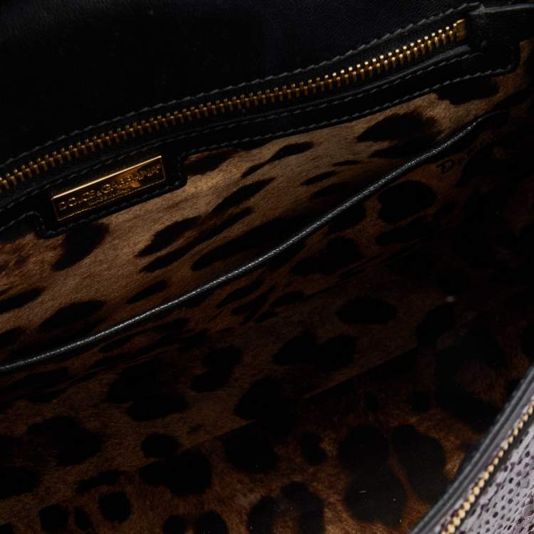 Pre Owned Dolce & Gabbana Pink/Black Python Leather Large Miss Sicily Top Handle Bag