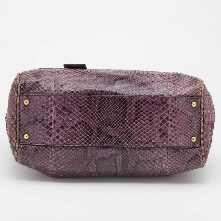 Pre Owned Dolce & Gabbana Pink/Black Python Leather Large Miss Sicily Top Handle Bag