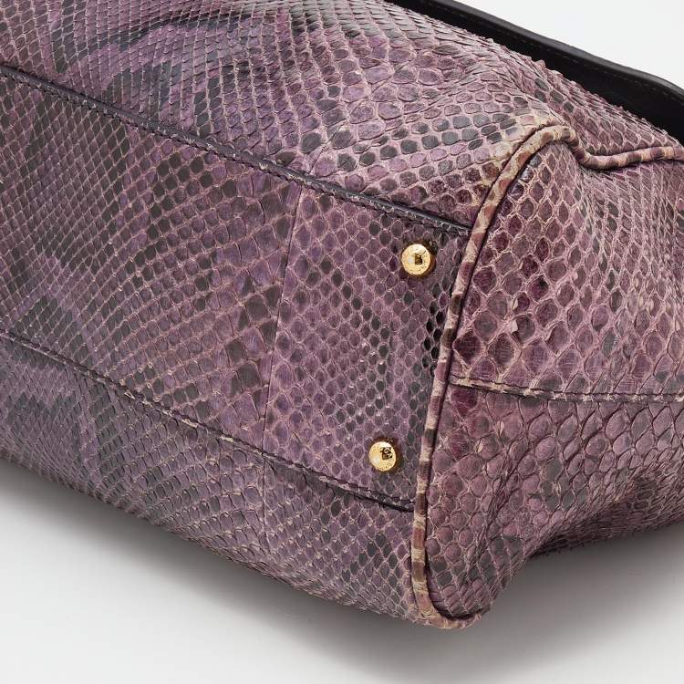 Pre Owned Dolce & Gabbana Pink/Black Python Leather Large Miss Sicily Top Handle Bag