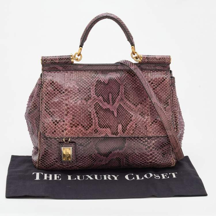 Pre Owned Dolce & Gabbana Pink/Black Python Leather Large Miss Sicily Top Handle Bag