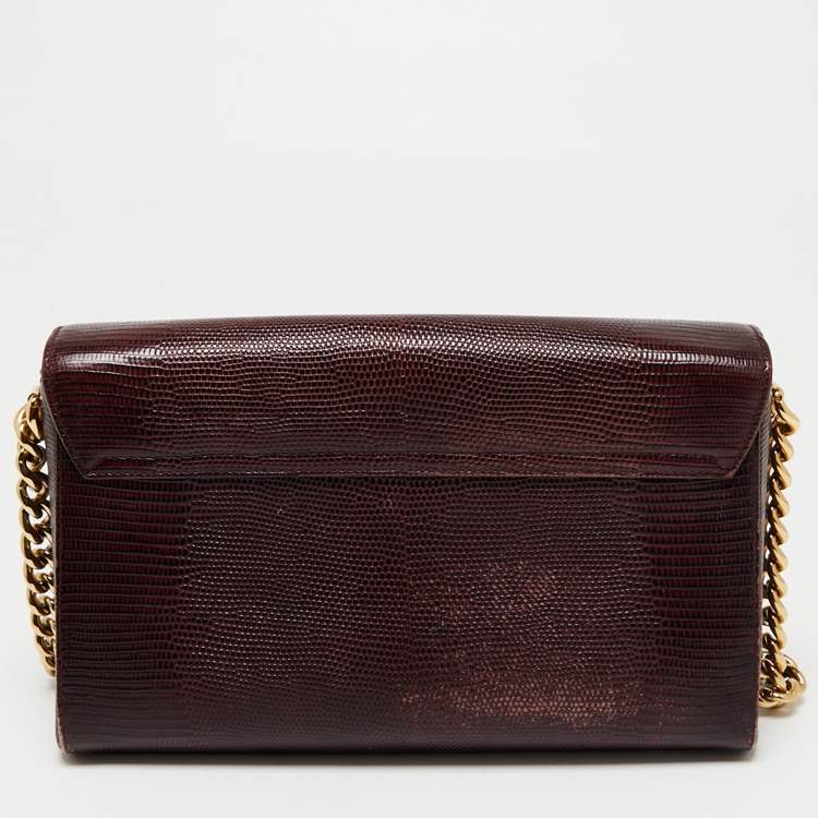 Pre Owned Dolce & Gabbana Burgundy Lizard Embossed Leather DG Millennials Shoulder Bag