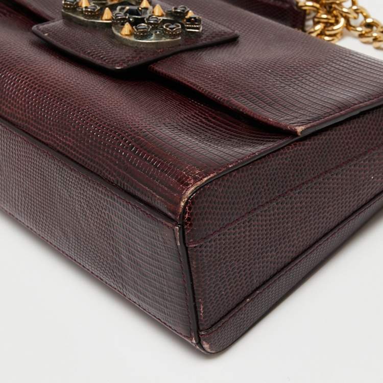 Pre Owned Dolce & Gabbana Burgundy Lizard Embossed Leather DG Millennials Shoulder Bag