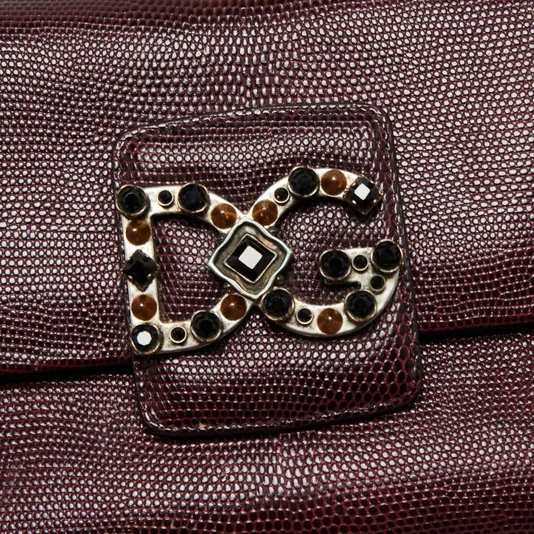 Pre Owned Dolce & Gabbana Burgundy Lizard Embossed Leather DG Millennials Shoulder Bag