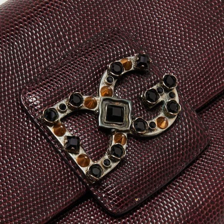 Pre Owned Dolce & Gabbana Burgundy Lizard Embossed Leather DG Millennials Shoulder Bag