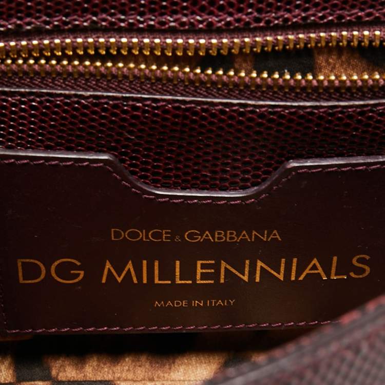 Pre Owned Dolce & Gabbana Burgundy Lizard Embossed Leather DG Millennials Shoulder Bag