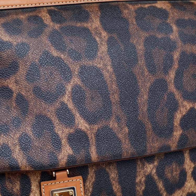 مملوكة مسبقًا Dolce & Gabbana Brown Leopard Coated Canvas and Leather Large Miss Sicily Top Handle Bag