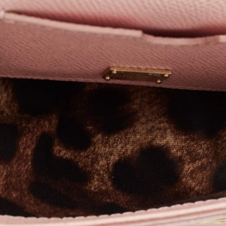 Pre Owned Dolce & Gabbana Light Pink Leather Mini Miss Sicily Top Handle Bag