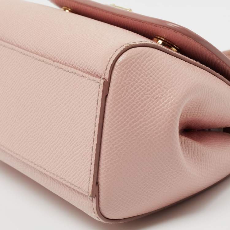 Pre Owned Dolce & Gabbana Light Pink Leather Mini Miss Sicily Top Handle Bag