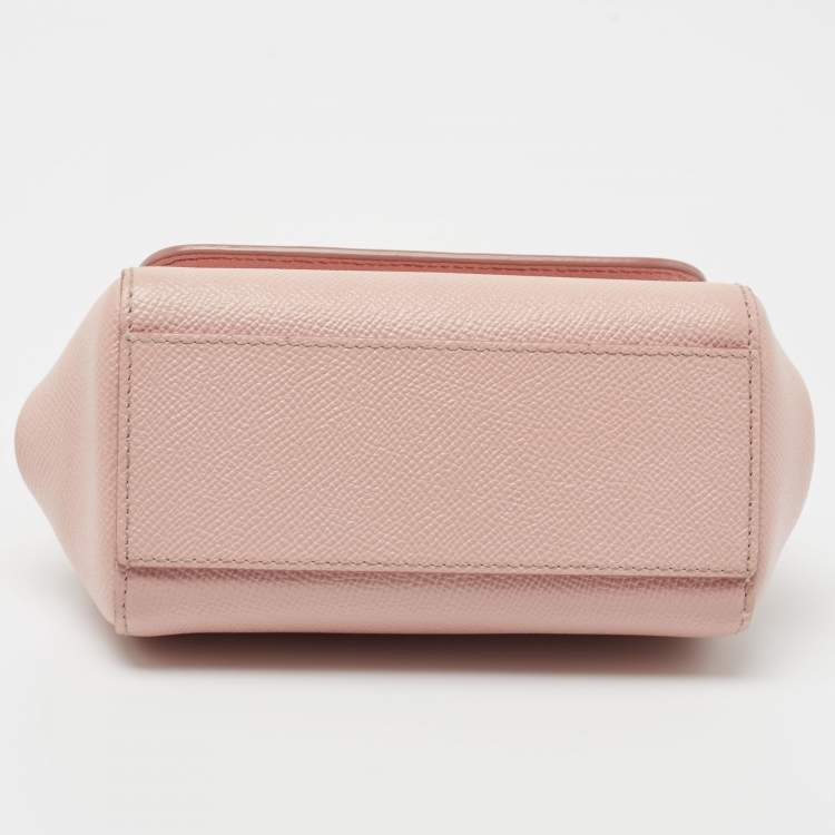 Pre Owned Dolce & Gabbana Light Pink Leather Mini Miss Sicily Top Handle Bag