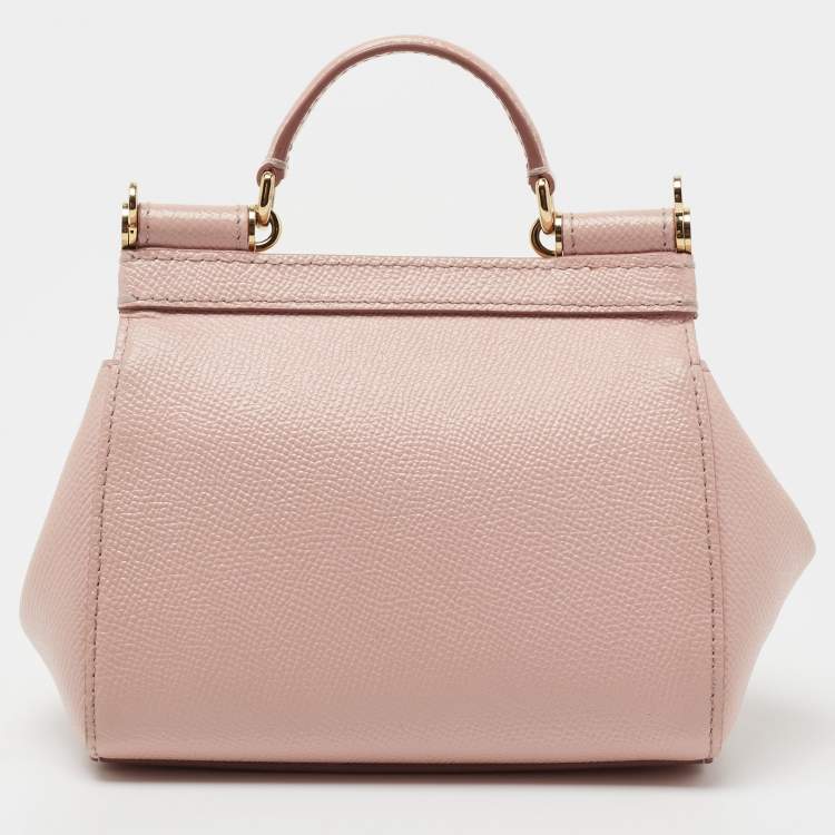 Pre Owned Dolce & Gabbana Light Pink Leather Mini Miss Sicily Top Handle Bag