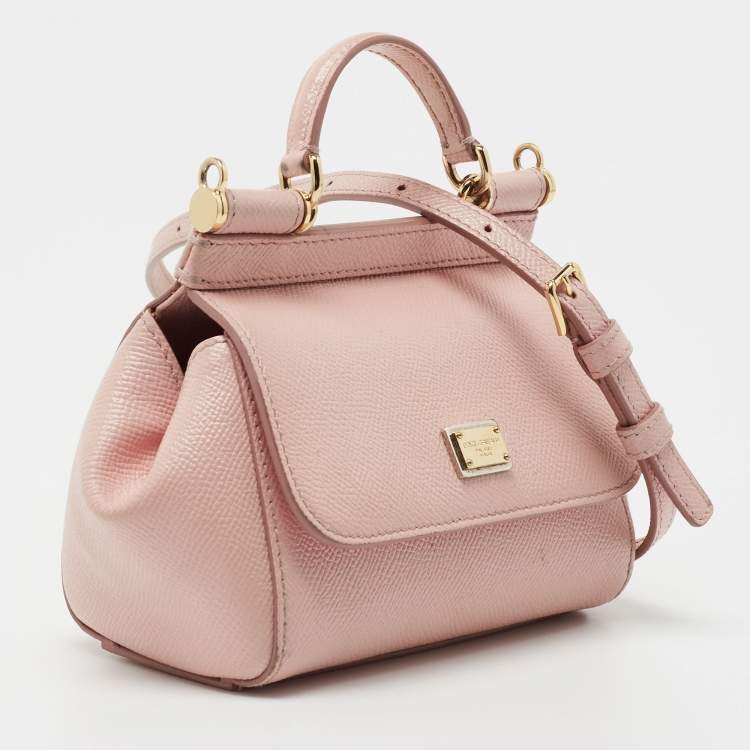 Pre Owned Dolce & Gabbana Light Pink Leather Mini Miss Sicily Top Handle Bag