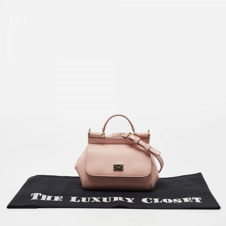 Pre Owned Dolce & Gabbana Light Pink Leather Mini Miss Sicily Top Handle Bag