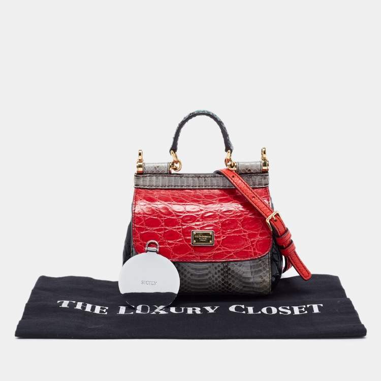 Pre Owned Dolce & Gabbana Multicolor Crocodile and Karung Mini Limited Edition Miss Sicily Top Handle Bag