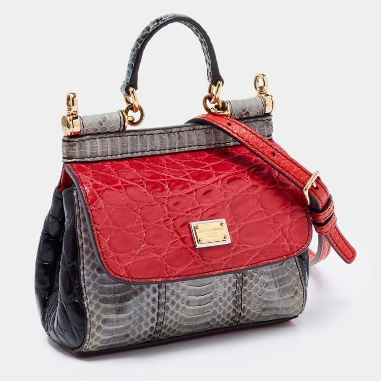 Pre Owned Dolce & Gabbana Multicolor Crocodile and Karung Mini Limited Edition Miss Sicily Top Handle Bag