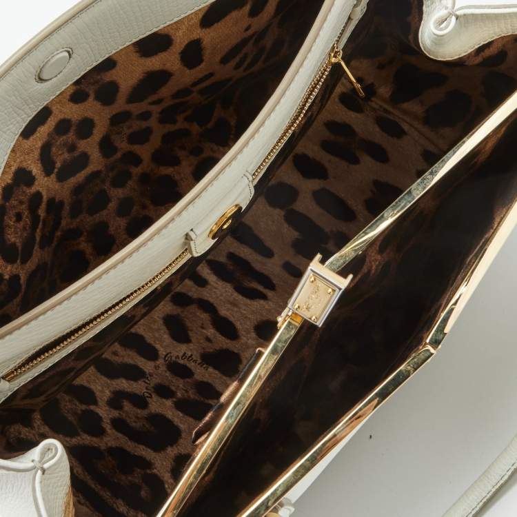 Pre Owned Dolce & Gabbana White Leather Large Frame Tote
