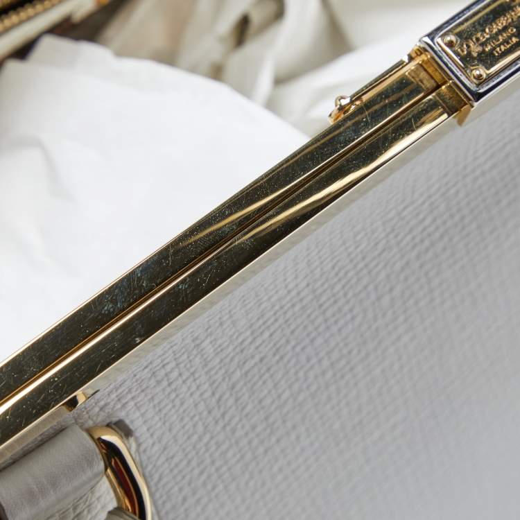 Pre Owned Dolce & Gabbana White Leather Large Frame Tote