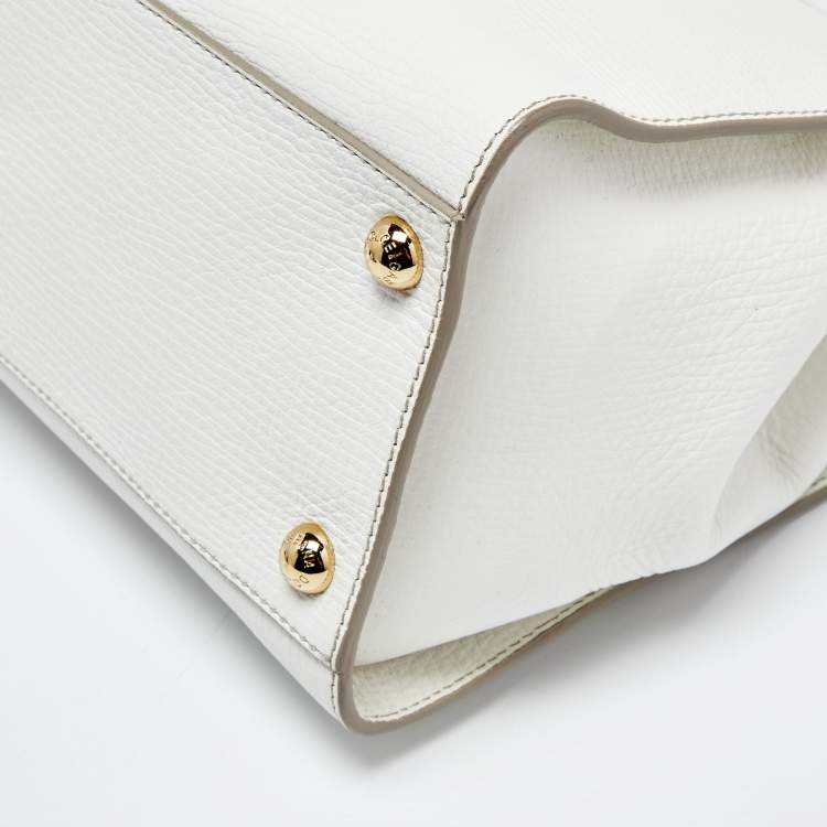 Pre Owned Dolce & Gabbana White Leather Large Frame Tote