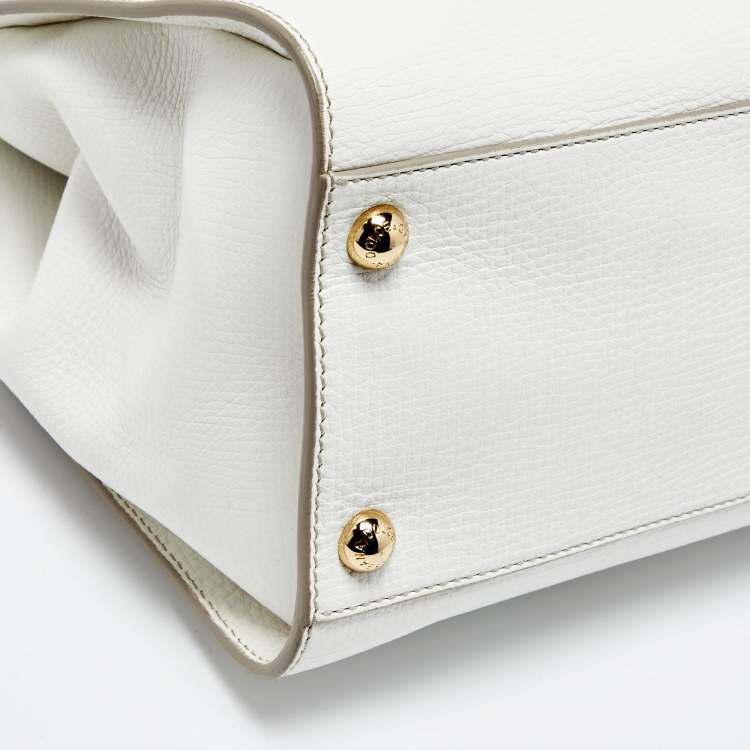 Pre Owned Dolce & Gabbana White Leather Large Frame Tote