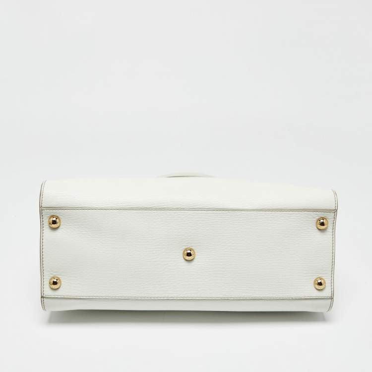 Pre Owned Dolce & Gabbana White Leather Large Frame Tote