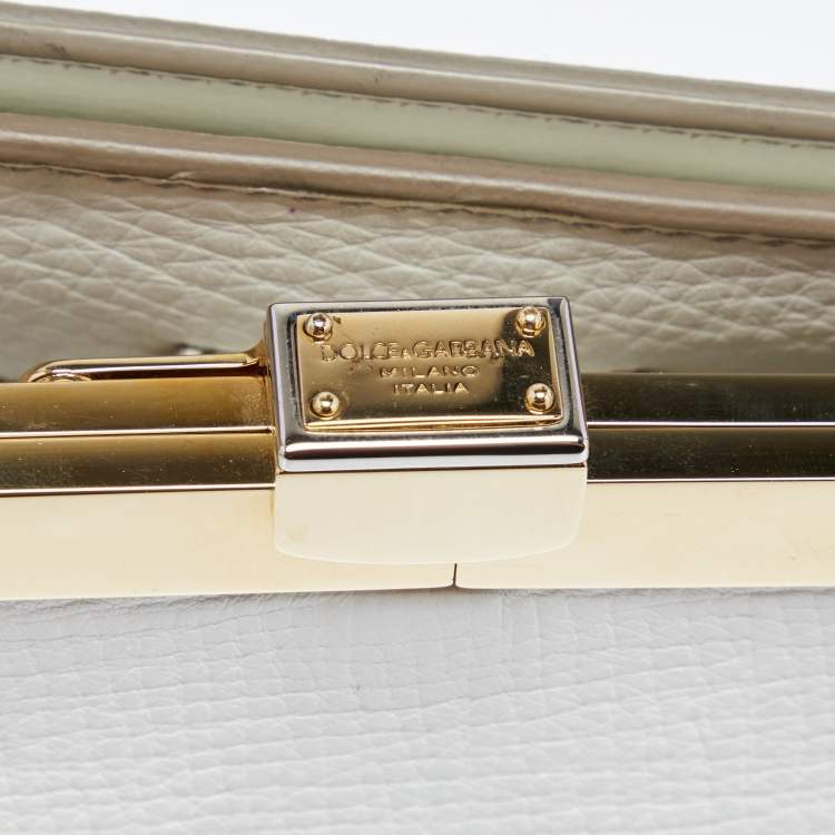 Pre Owned Dolce & Gabbana White Leather Large Frame Tote