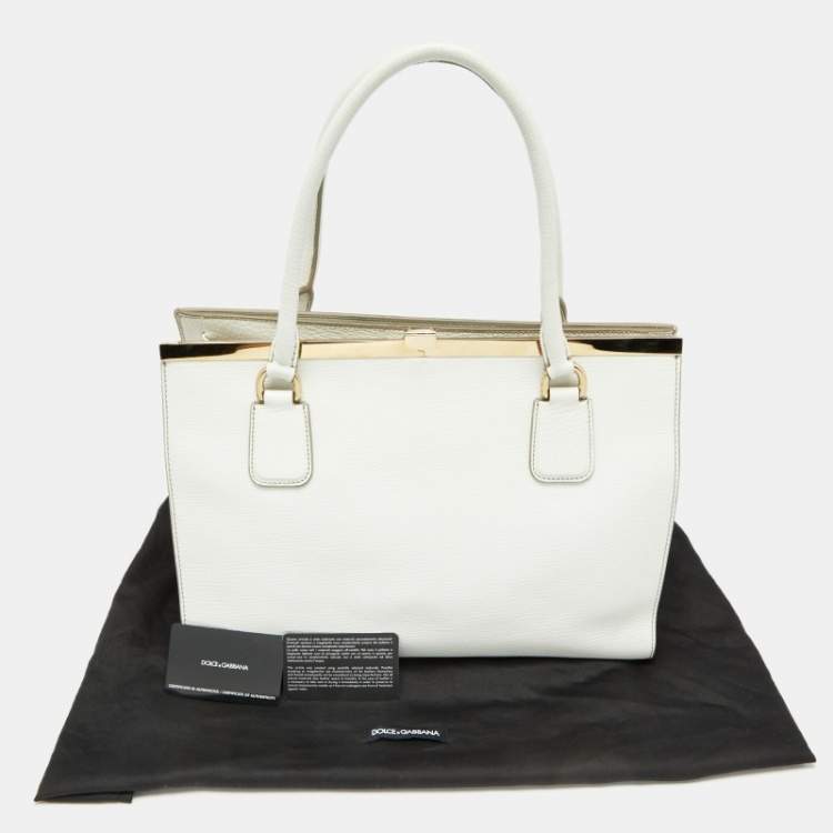 Pre Owned Dolce & Gabbana White Leather Large Frame Tote