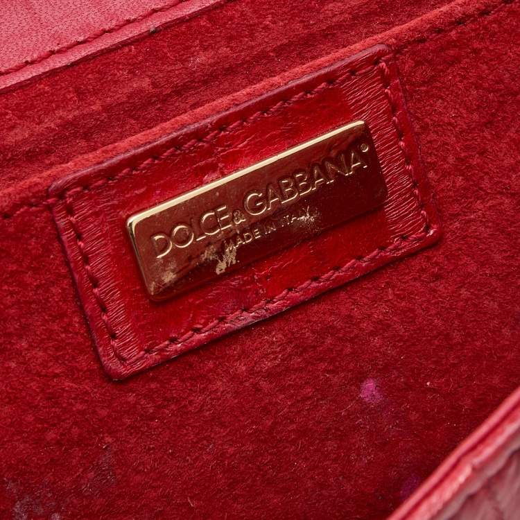 Pre Owned Dolce & Gabbana Red Eel Leather DG Gems Stone Embellished WOC Clutch