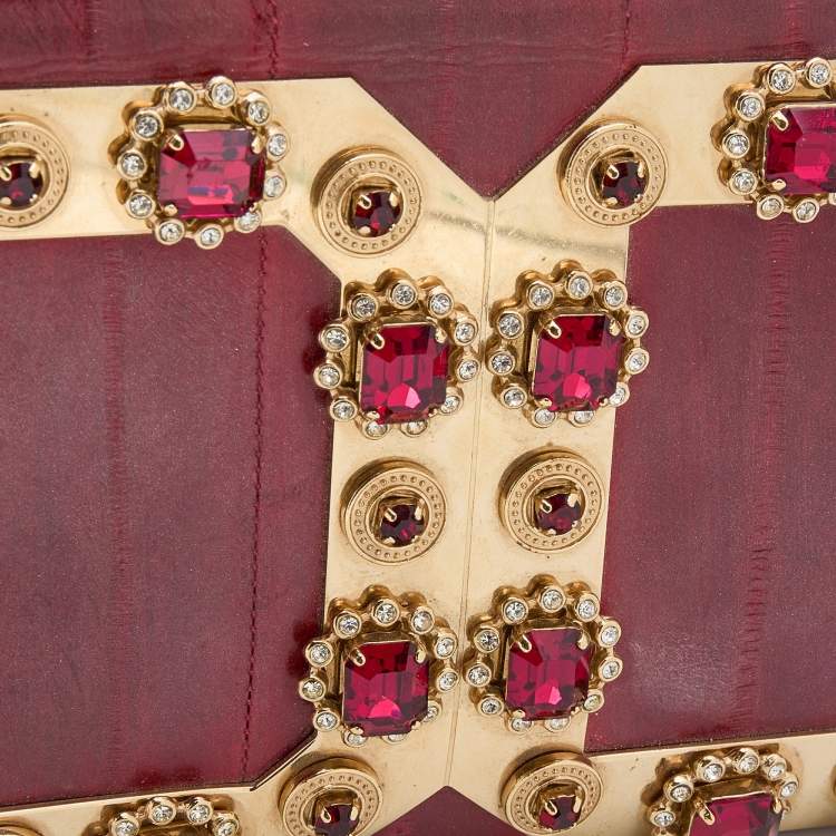 Pre Owned Dolce & Gabbana Red Eel Leather DG Gems Stone Embellished WOC Clutch