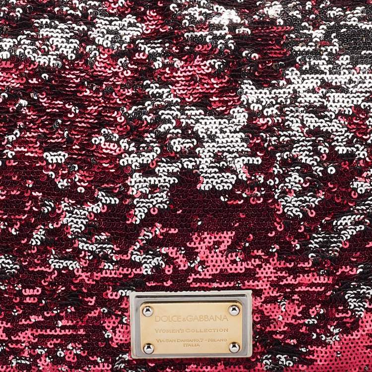 Pre Owned Dolce & Gabbana Red/Silver Sequin and Leather Miss Charles Shoulder Bag