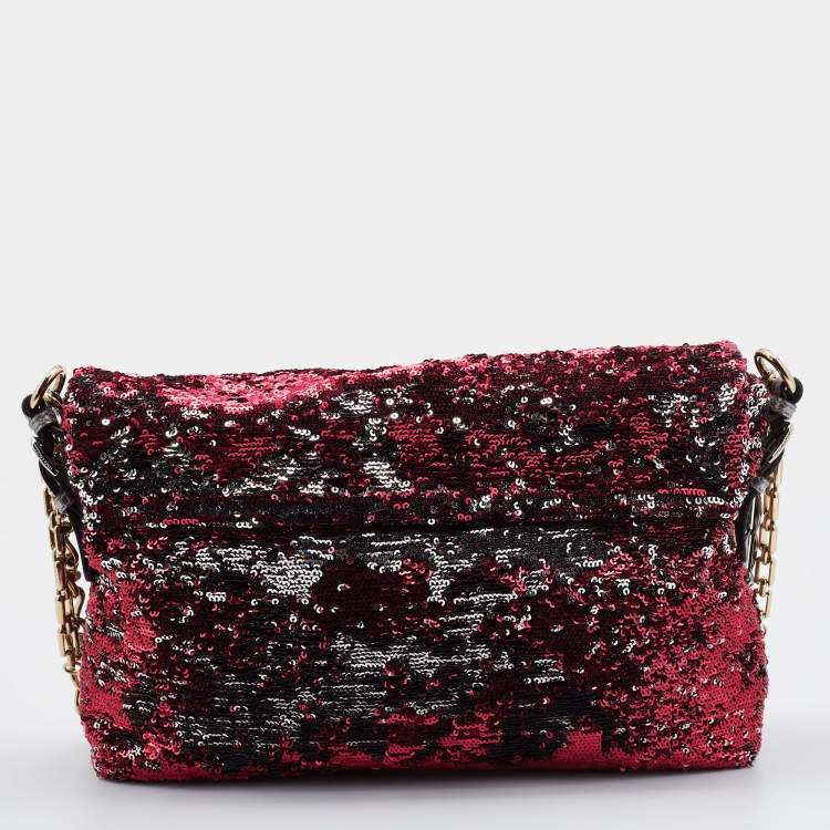 Pre Owned Dolce & Gabbana Red/Silver Sequin and Leather Miss Charles Shoulder Bag