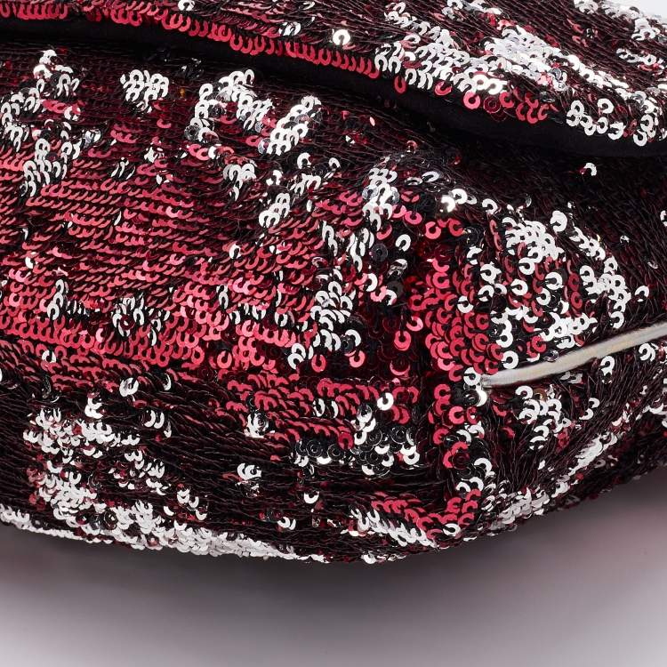 Pre Owned Dolce & Gabbana Red/Silver Sequin and Leather Miss Charles Shoulder Bag