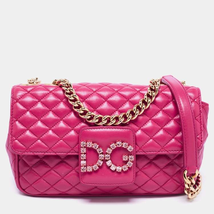 Pre Owned Dolce & Gabbana Pink Quilted Leather DG Millennials Shoulder Bag