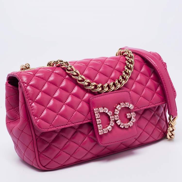 Pre Owned Dolce & Gabbana Pink Quilted Leather DG Millennials Shoulder Bag