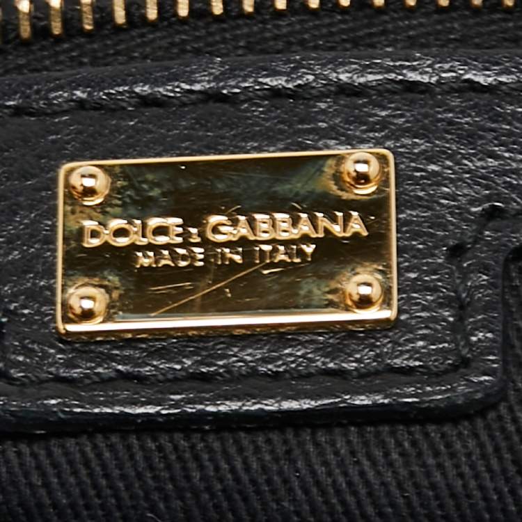 Pre Owned Dolce & Gabbana Black Leopard Print Coated Canvas and Leather Medium Miss Sicily Top Handle Bag