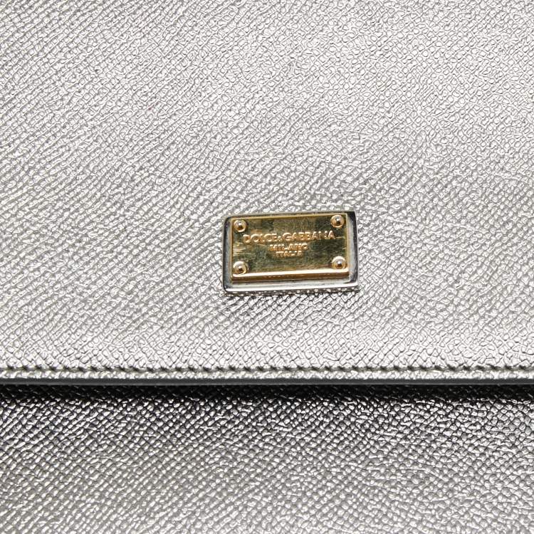 Pre Owned Dolce & Gabbana Metallic Silver Leather Medium Miss Sicily Top Handle Bag