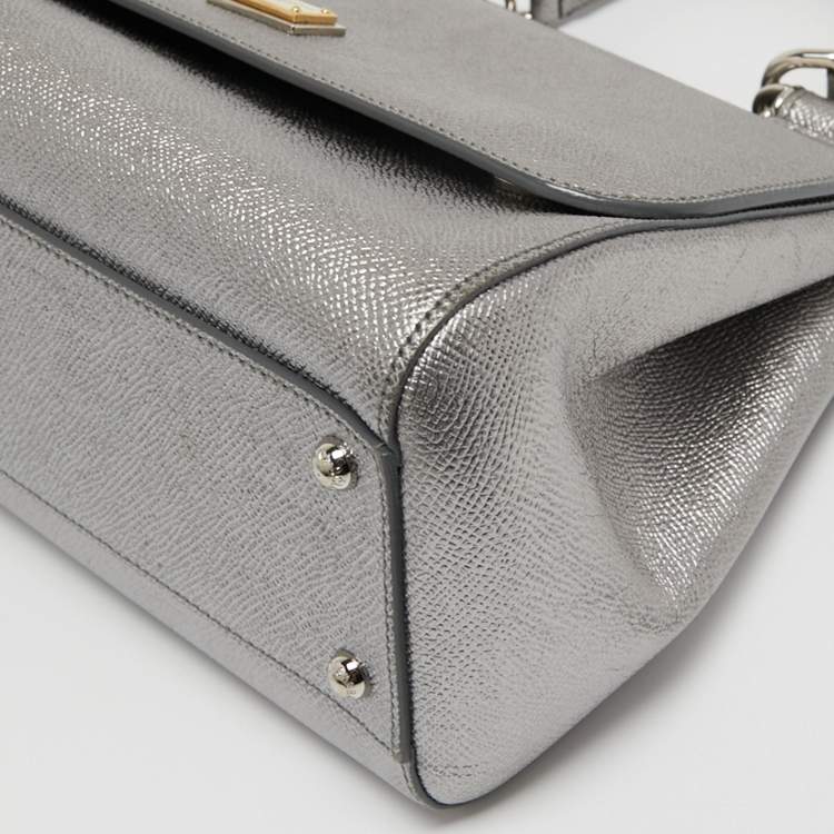Pre Owned Dolce & Gabbana Metallic Silver Leather Medium Miss Sicily Top Handle Bag