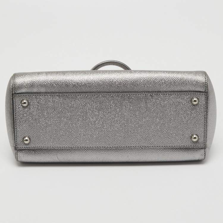 Pre Owned Dolce & Gabbana Metallic Silver Leather Medium Miss Sicily Top Handle Bag